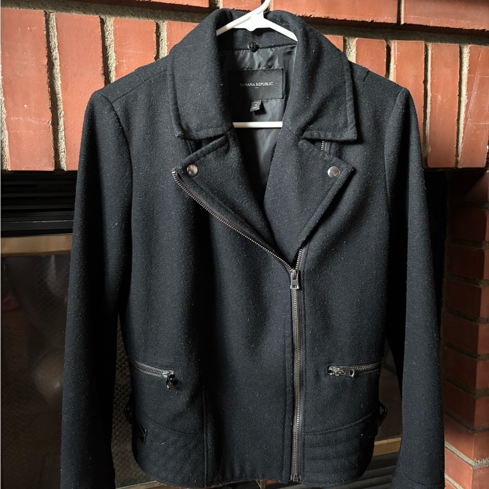 Banana Republic Black Wool Moto Jacket – Petite Small